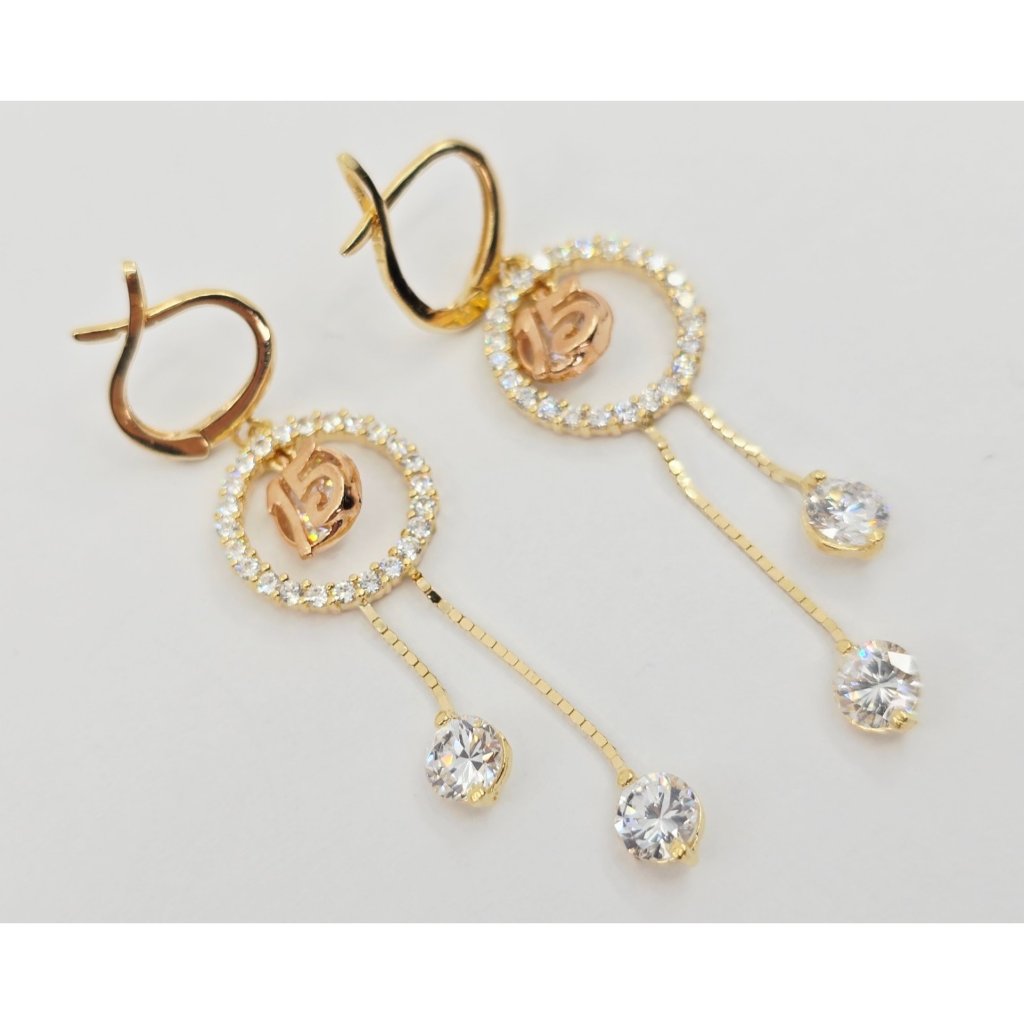 14k Two Tone Multi Color Gold Dangle Drop Hanging 15 Anos Cz Hinged Earrings